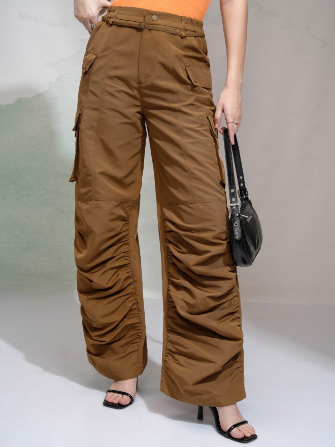 Tokyo Talkies Women Beige Solid Regular Fit Cargos - Beige - Image 1