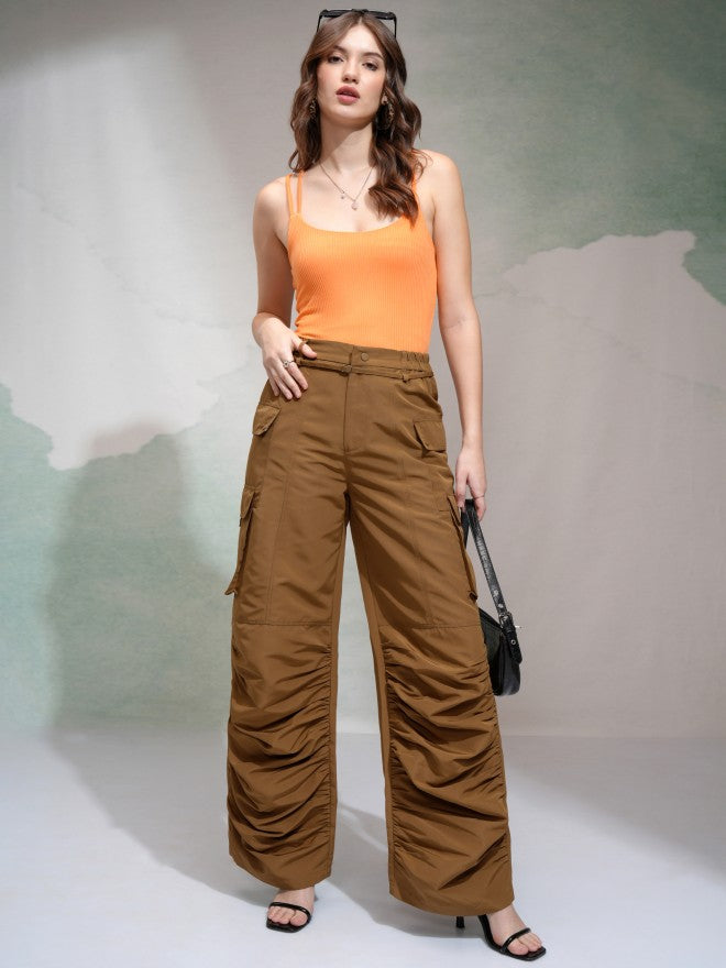 Tokyo Talkies Women Beige Solid Regular Fit Cargos - Beige - Image 2