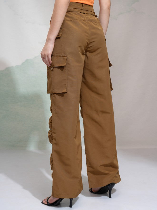 Tokyo Talkies Women Beige Solid Regular Fit Cargos - Beige - Image 3