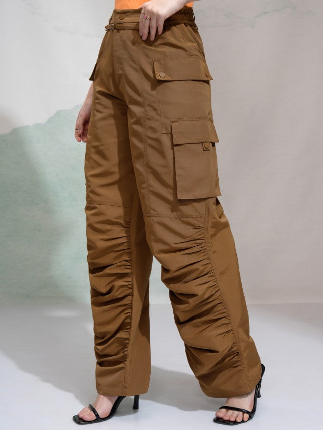 Tokyo Talkies Women Beige Solid Regular Fit Cargos - Beige - Image 4