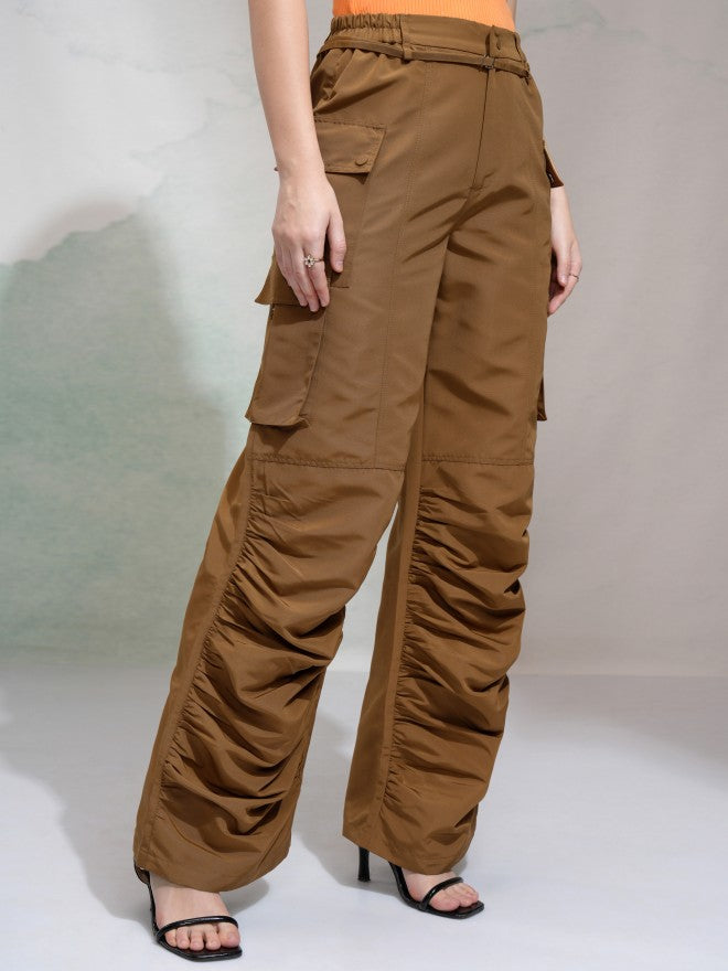 Tokyo Talkies Women Beige Solid Regular Fit Cargos - Beige - Image 6