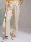 Tokyo Talkies Women Beige Solid Wide Leg Casual Trouser - Beige - Image 1