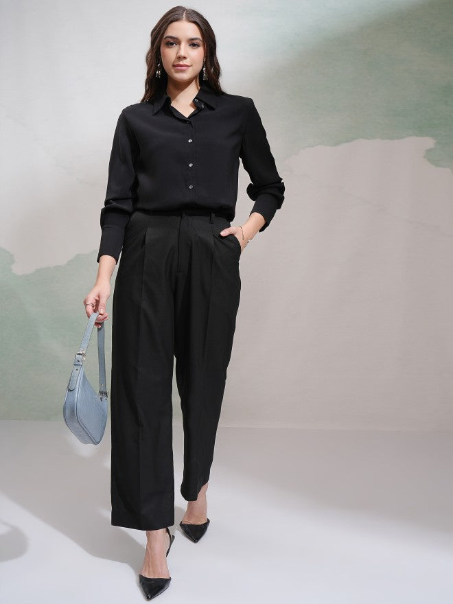 Tokyo Talkies Women Black Solid Wide Leg Casual Trouser - Black - Image 2