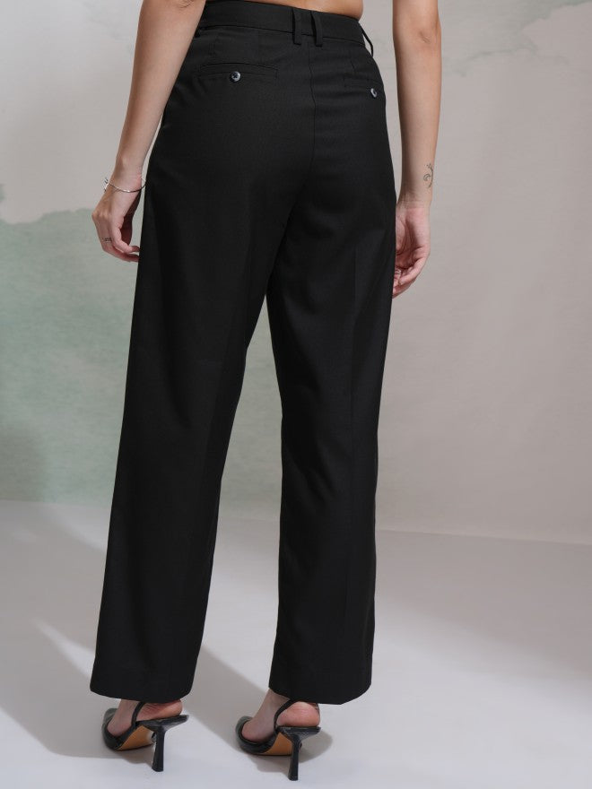 Tokyo Talkies Women Black Solid Wide Leg Casual Trouser - Black - Image 3