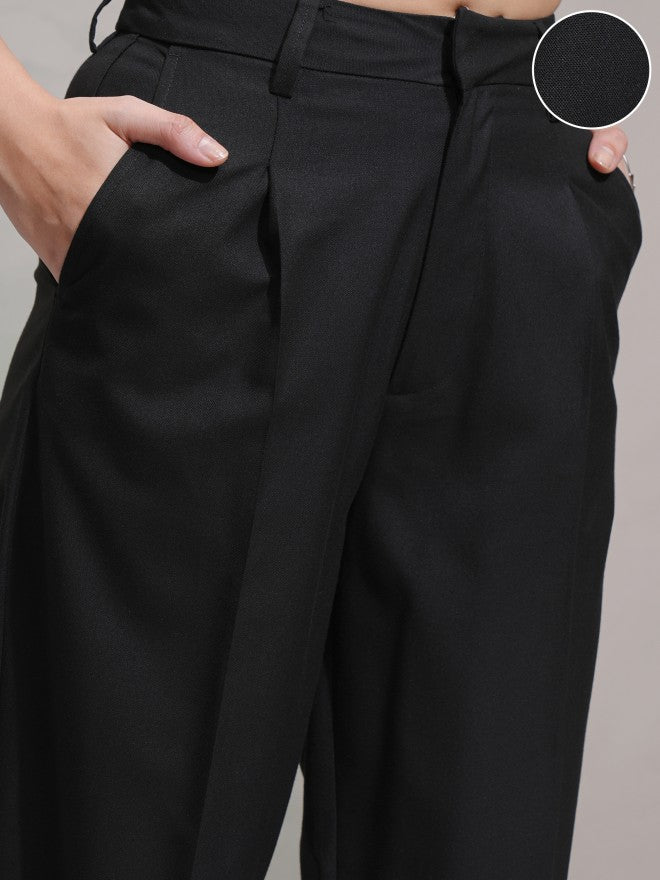 Tokyo Talkies Women Black Solid Wide Leg Casual Trouser - Black - Image 5