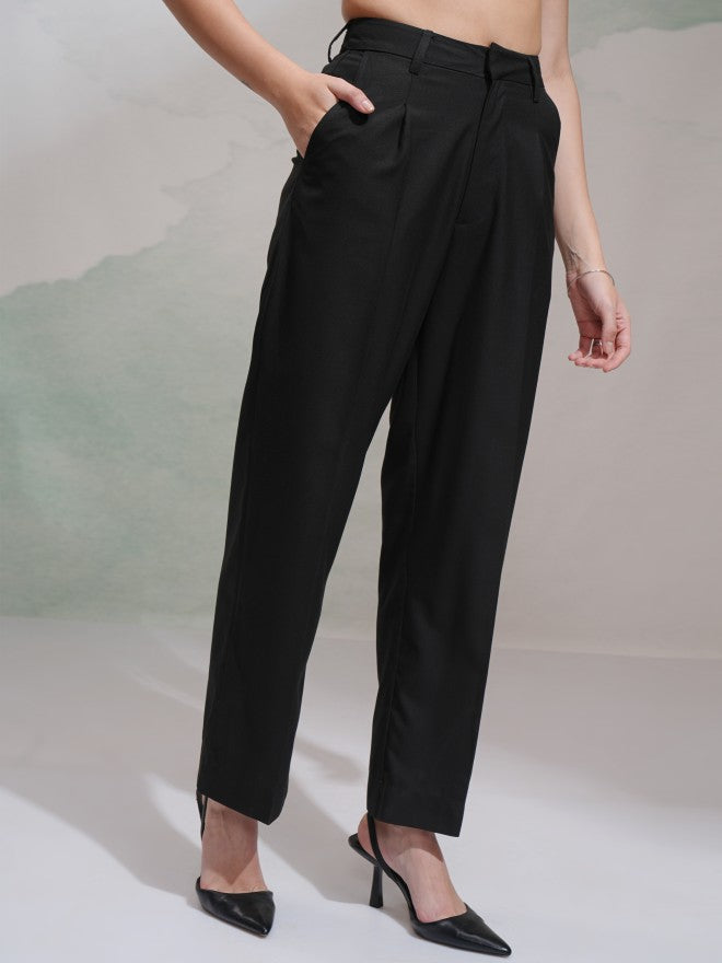 Tokyo Talkies Women Black Solid Wide Leg Casual Trouser - Black - Image 6