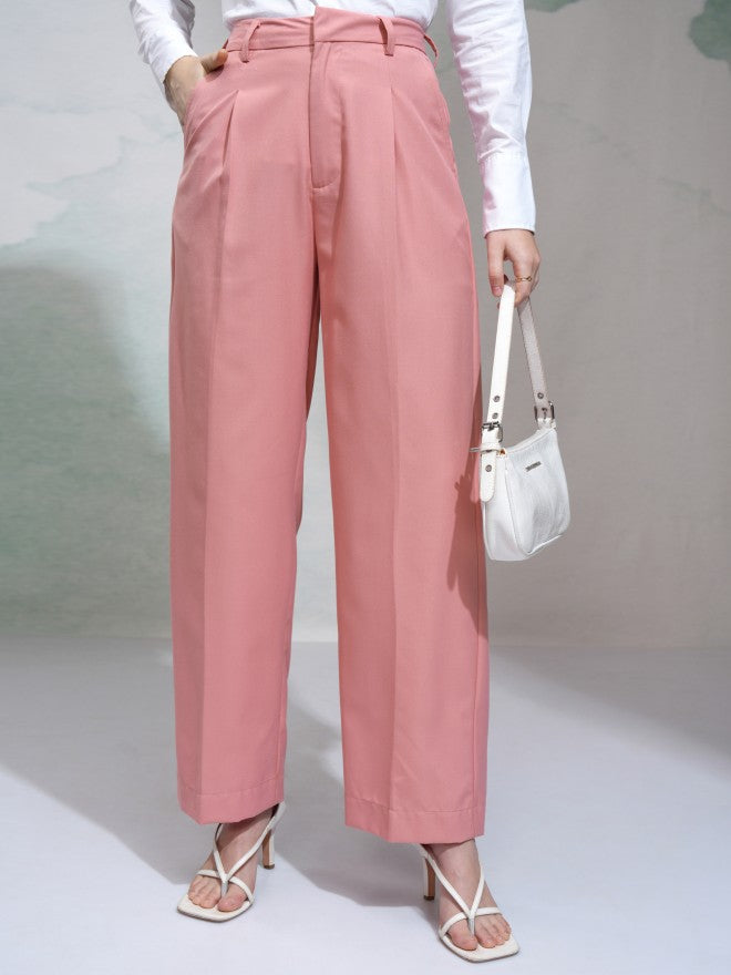 Tokyo Talkies Women Pink Solid Regular Fit Casual Trouser - Pink - Image 1