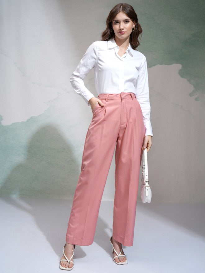 Tokyo Talkies Women Pink Solid Regular Fit Casual Trouser - Pink - Image 2