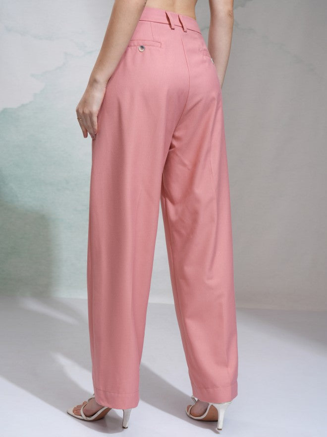 Tokyo Talkies Women Pink Solid Regular Fit Casual Trouser - Pink - Image 3