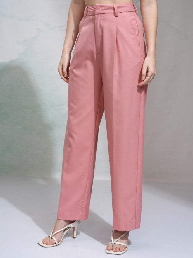 Tokyo Talkies Women Pink Solid Regular Fit Casual Trouser - Pink - Image 4