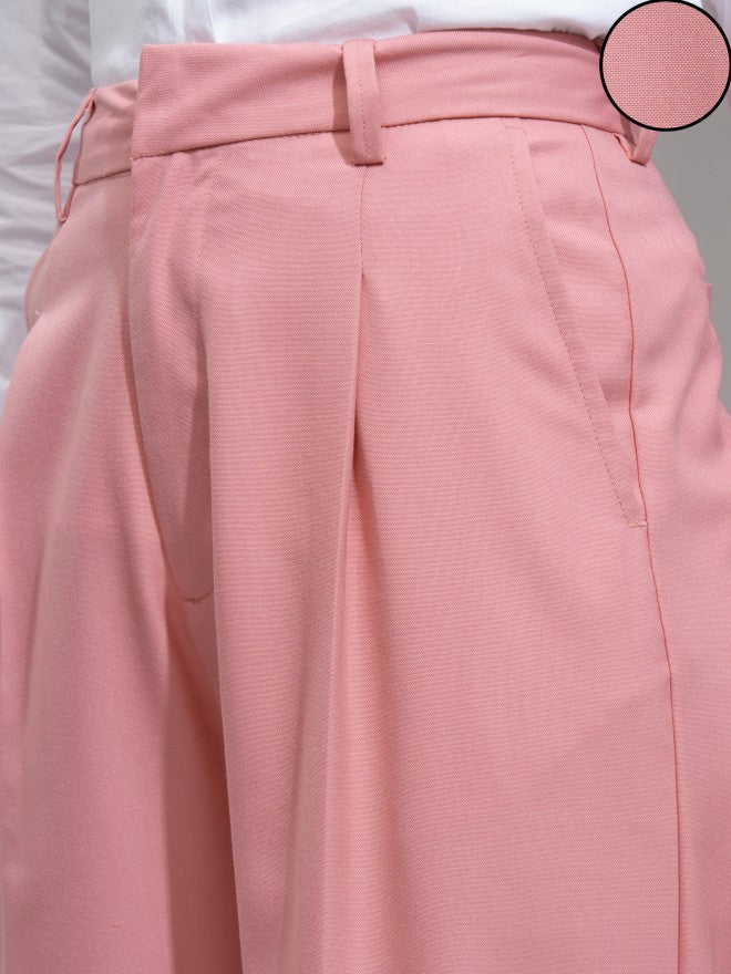 Tokyo Talkies Women Pink Solid Regular Fit Casual Trouser - Pink - Image 5