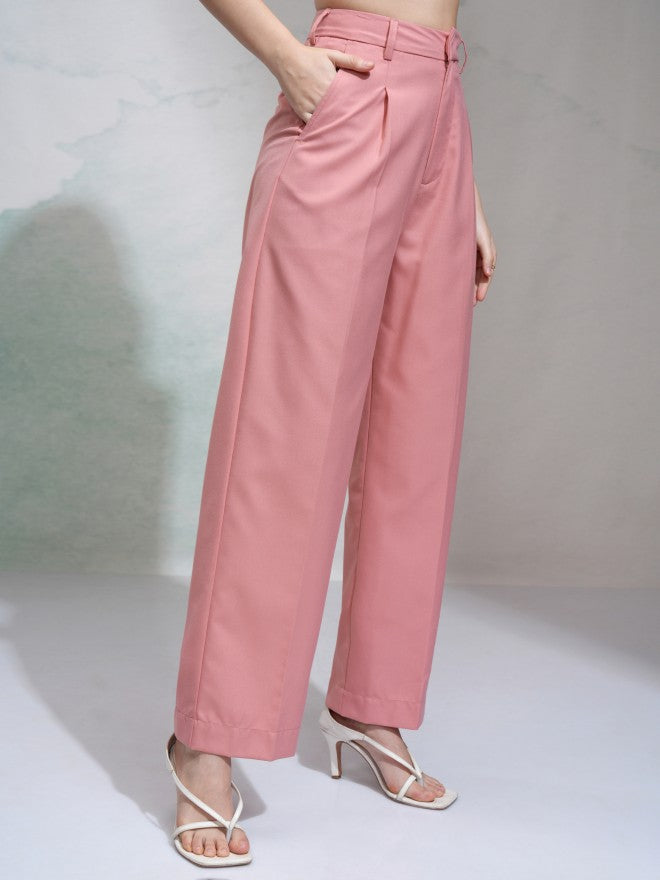 Tokyo Talkies Women Pink Solid Regular Fit Casual Trouser - Pink - Image 6