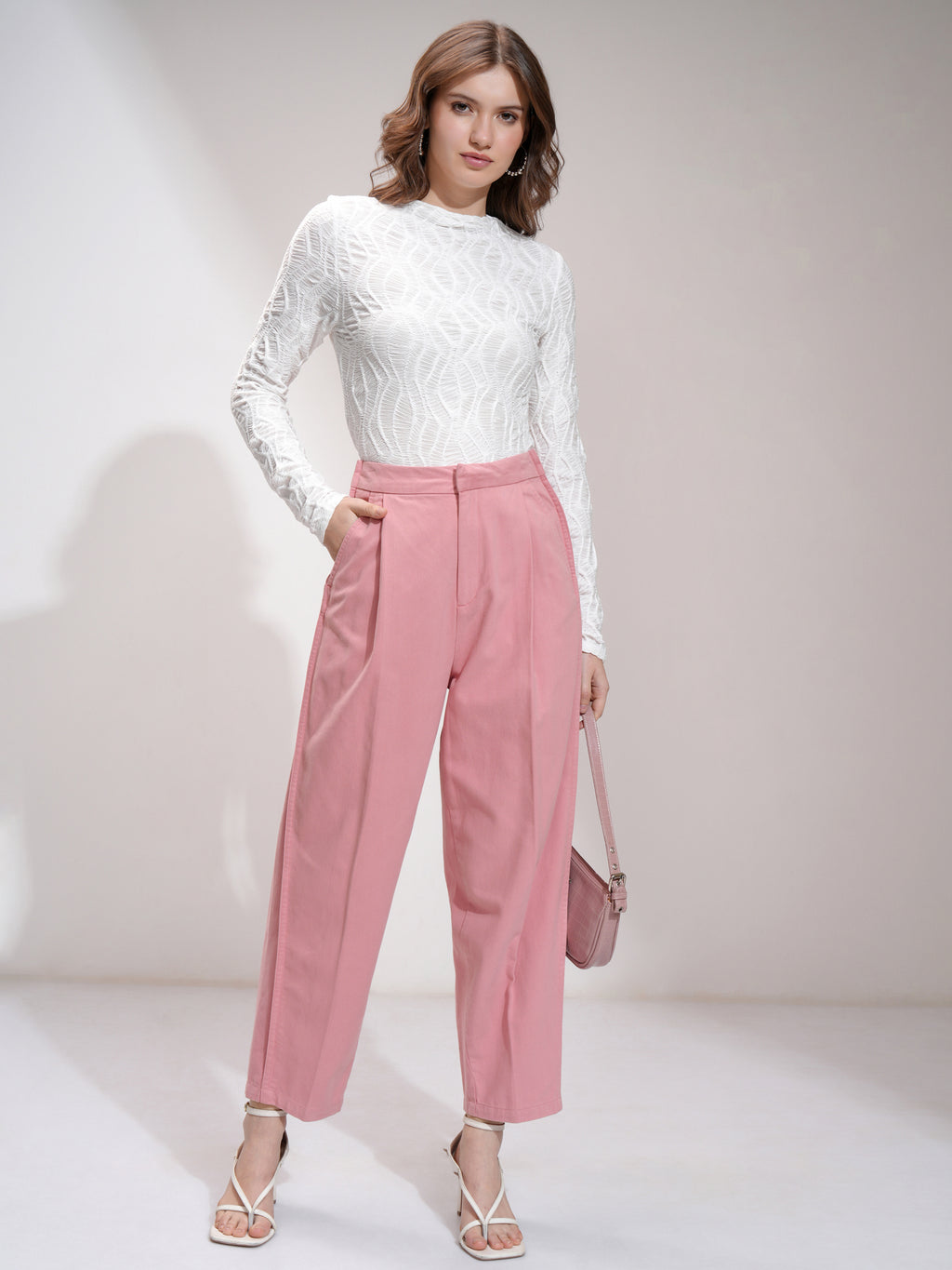 Tokyo Talkies Women Pink Solid Straight Fit Casual Trouser - Pink - Image 2