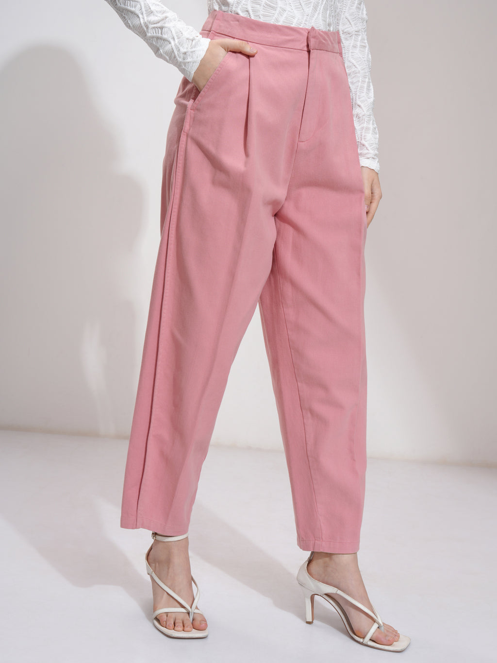 Tokyo Talkies Women Pink Solid Straight Fit Casual Trouser - Pink - Image 6