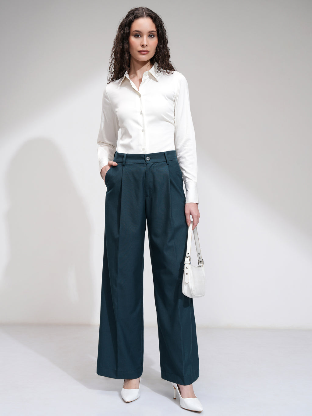 Tokyo Talkies Women Blue Solid Straight Fit Casual Trouser - Blue - Image 2
