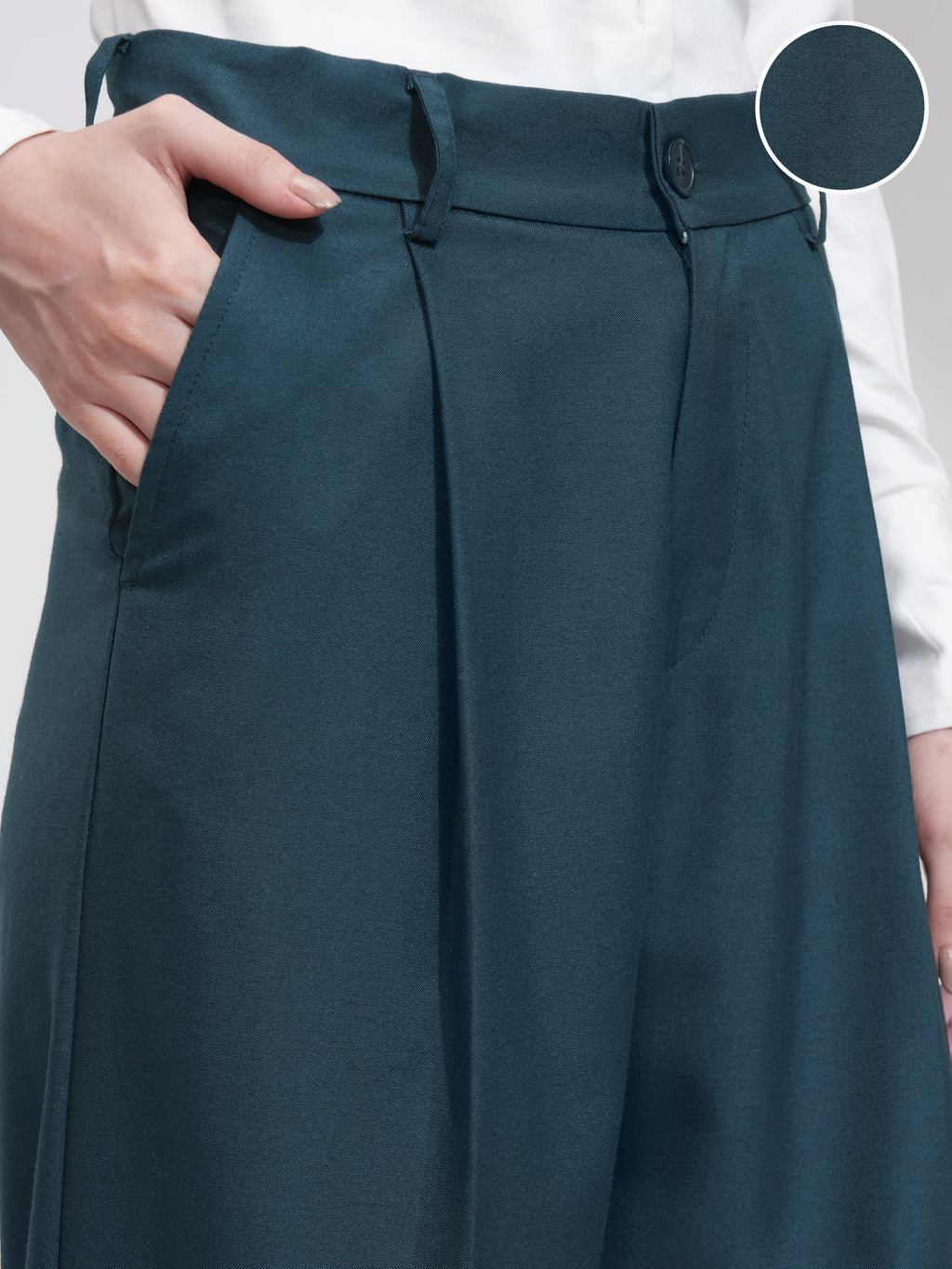 Tokyo Talkies Women Blue Solid Straight Fit Casual Trouser - Blue - Image 5