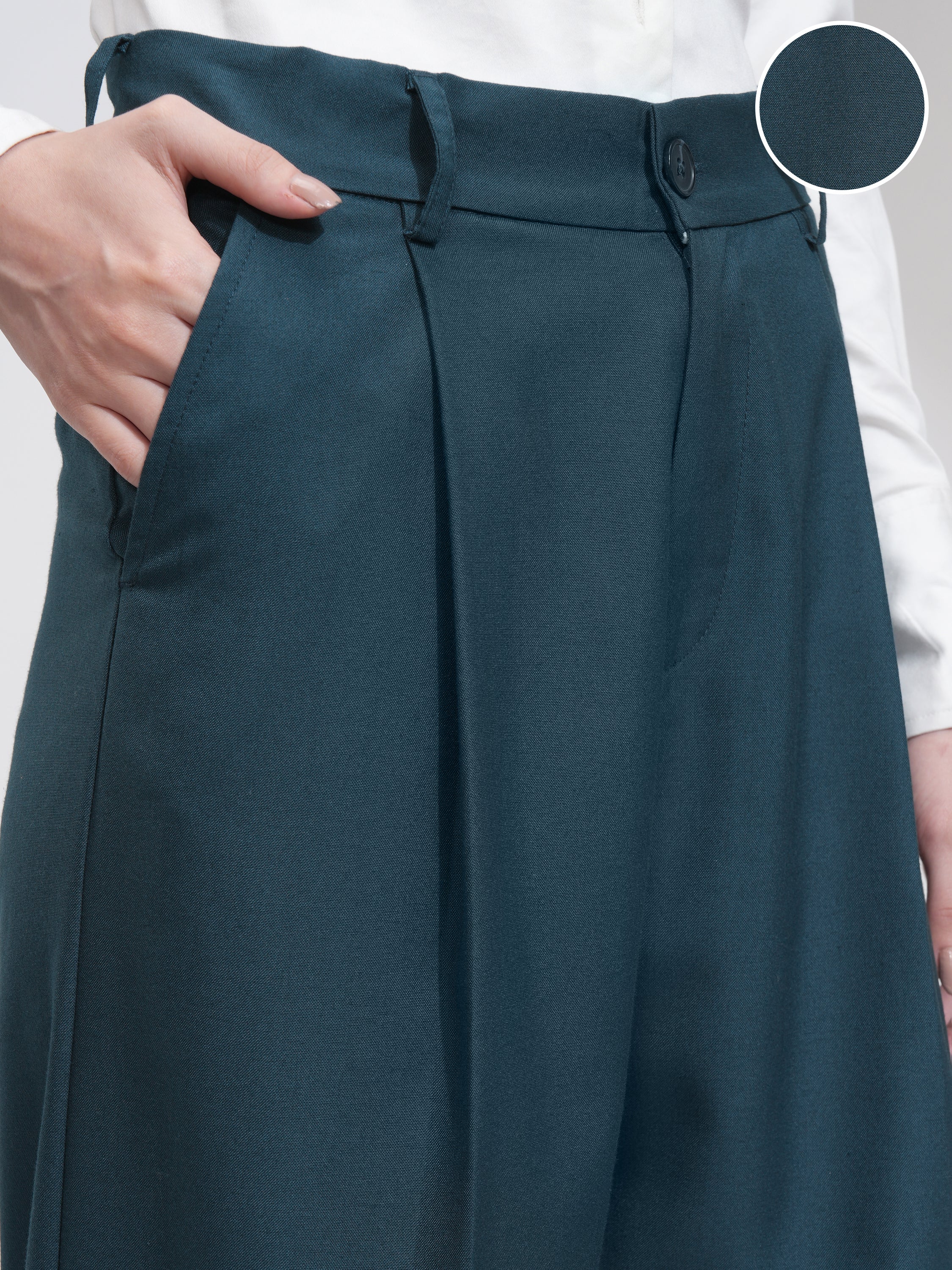 Tokyo Talkies Women Blue Solid Straight Fit Casual Trouser - Blue - Image 5