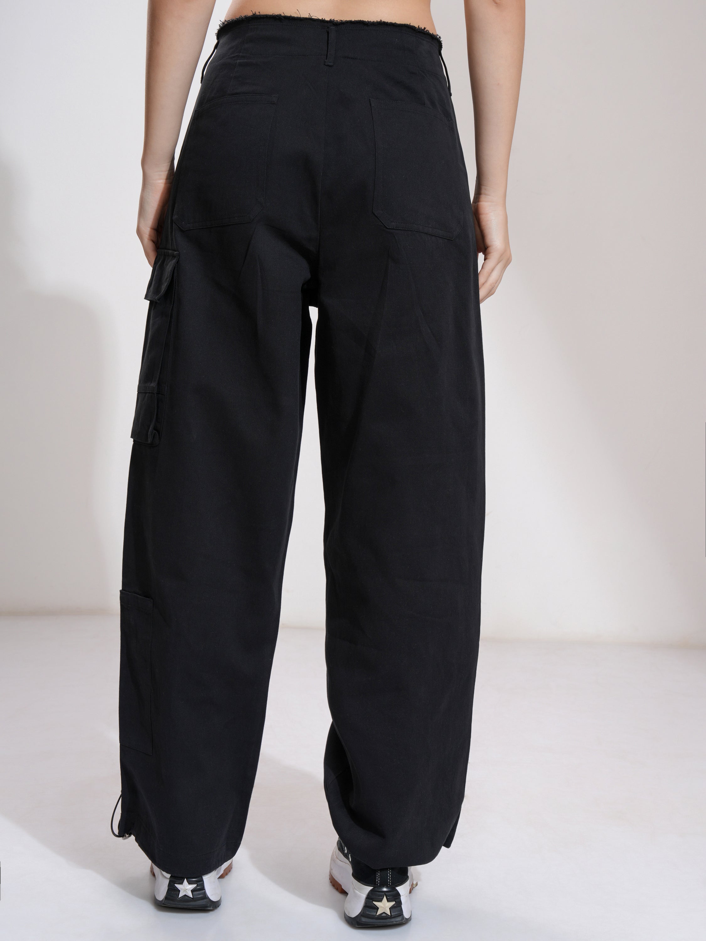 Tokyo Talkies Women Black Solid Straight Fit Cargos - Black - Image 3