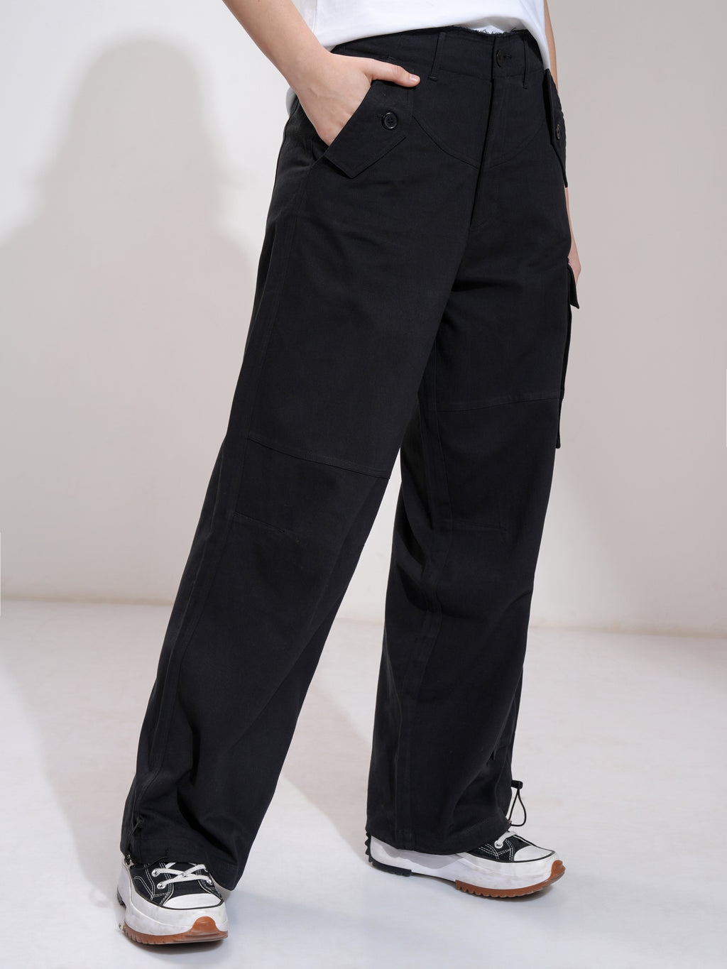Tokyo Talkies Women Black Solid Straight Fit Cargos - Black - Image 6