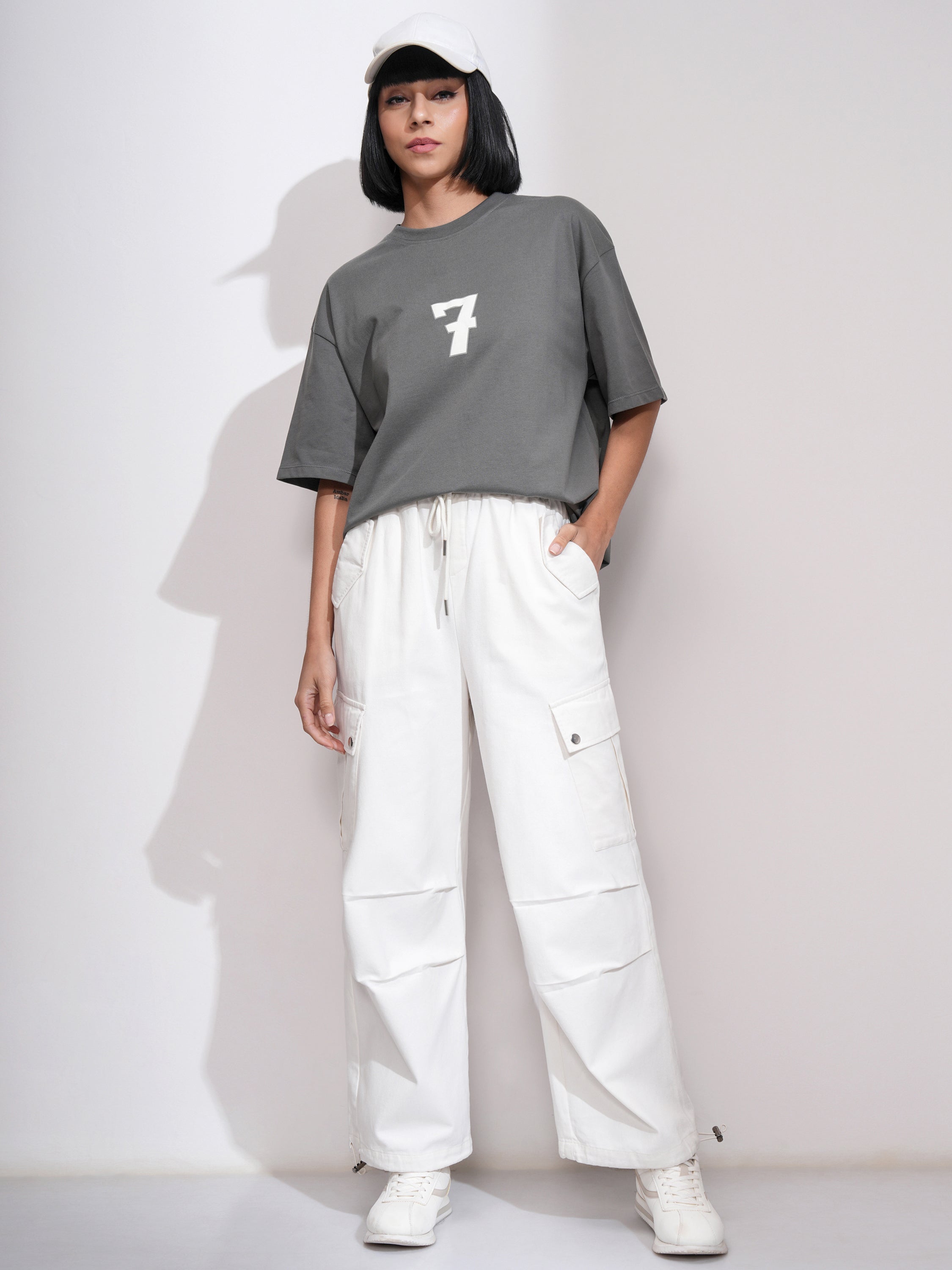 Tokyo Talkies Women Off White Solid Regular Fit Cargos - Off White - Image 2