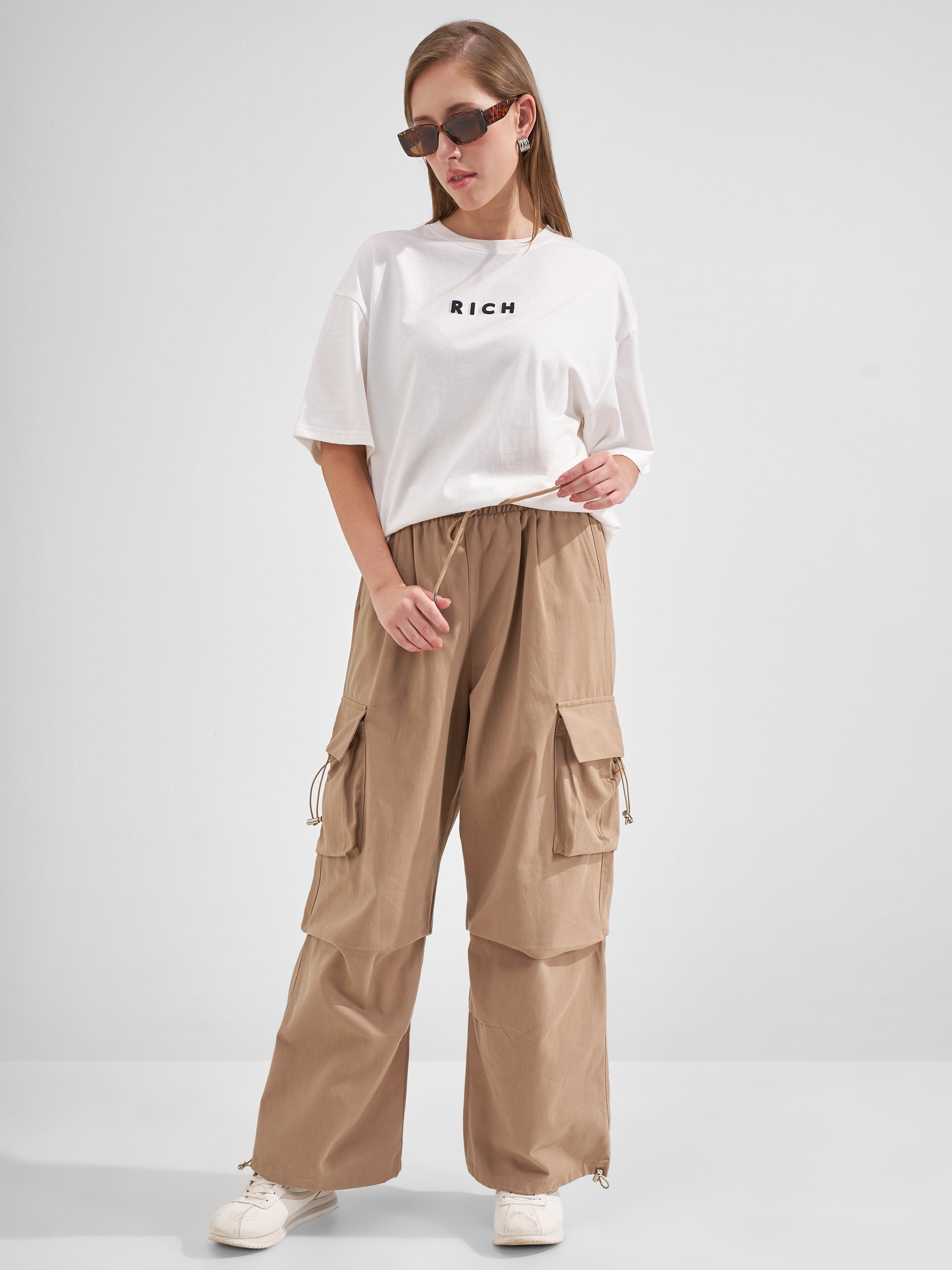 Tokyo Talkies Women Brown Solid Loose Fit Cargos