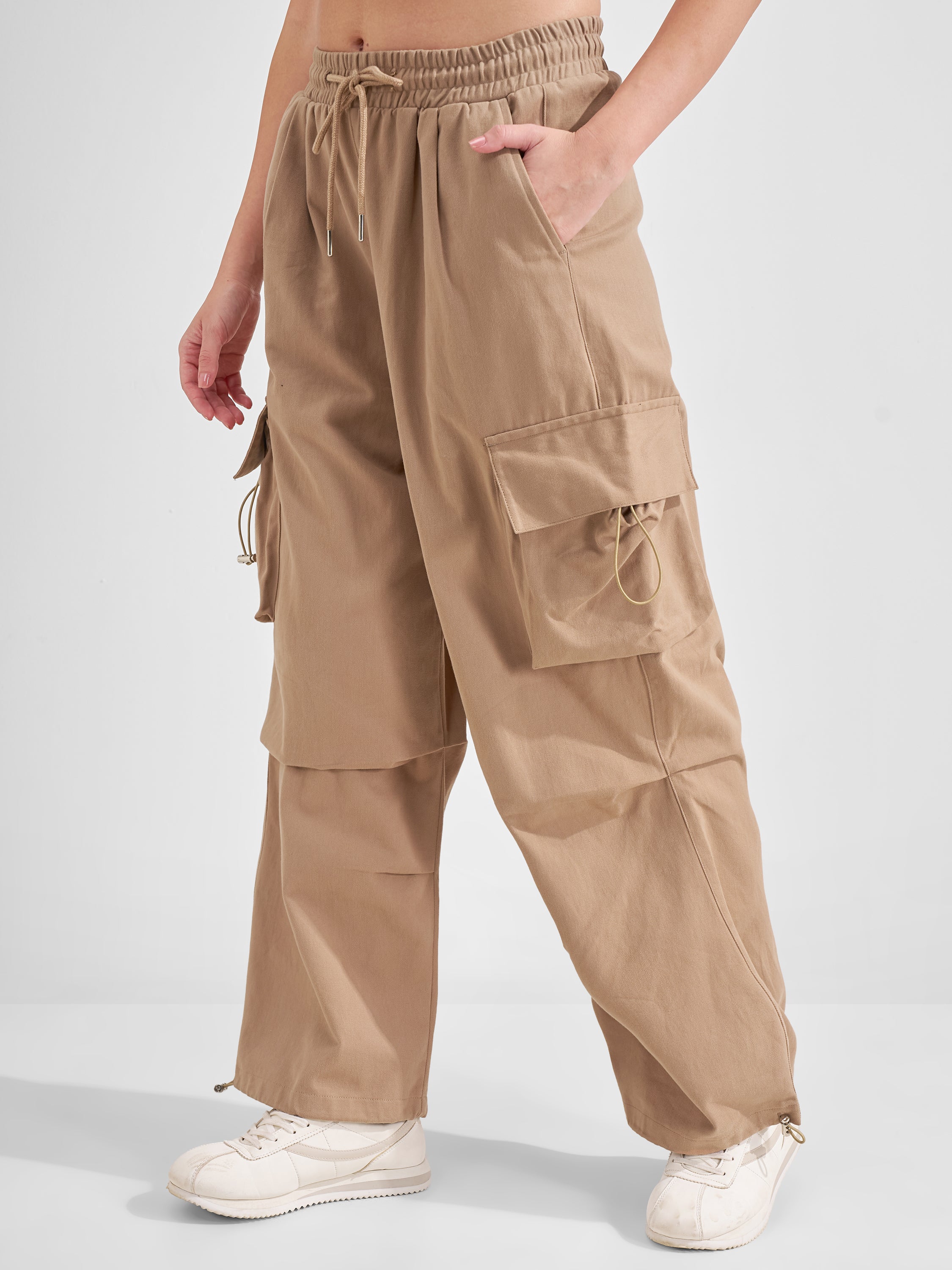 Tokyo Talkies Women Brown Solid Loose Fit Cargos