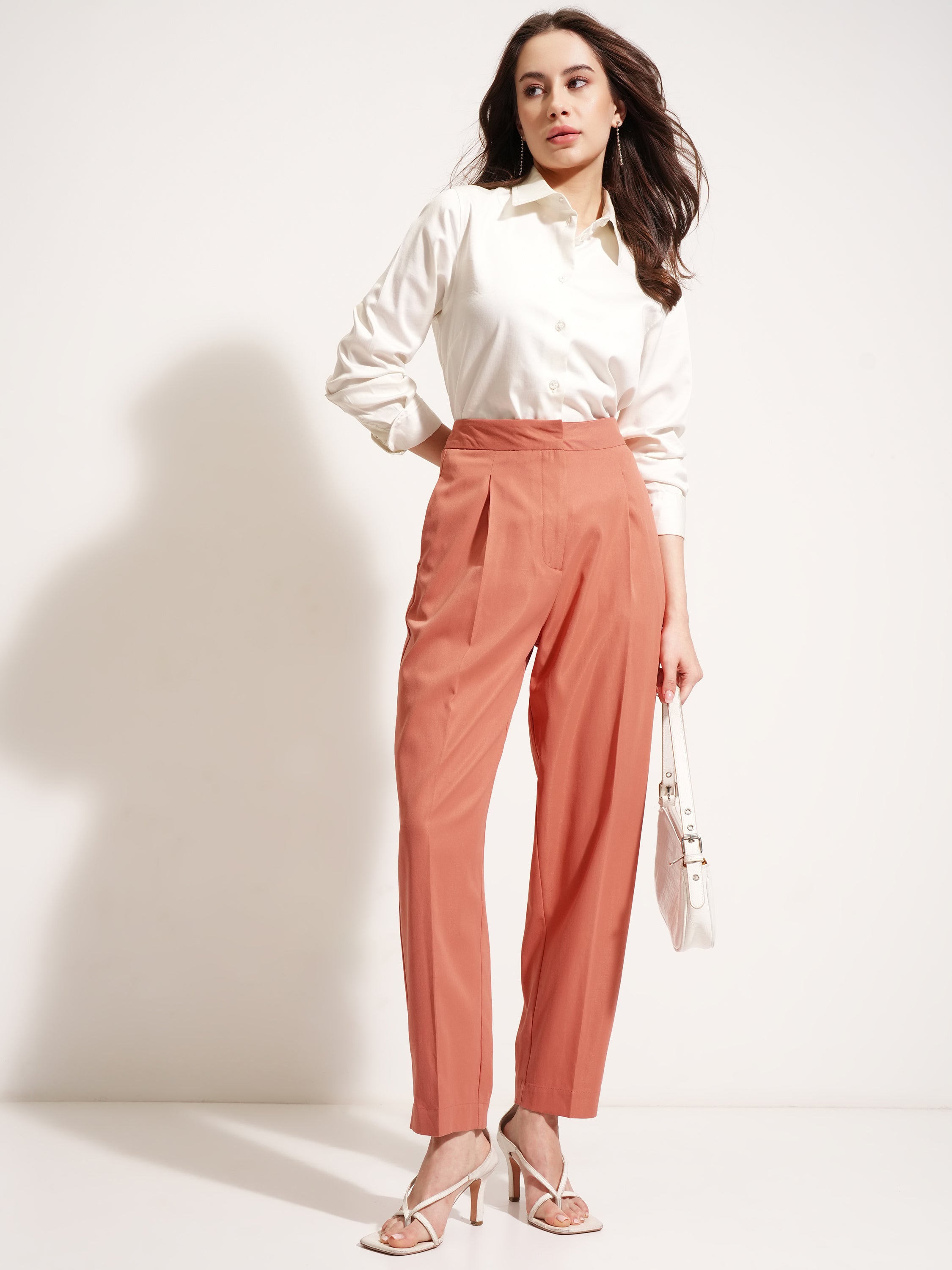 Tokyo Talkies Women Rust Solid Tapered Fit Casual Trouser - Rust - Image 2