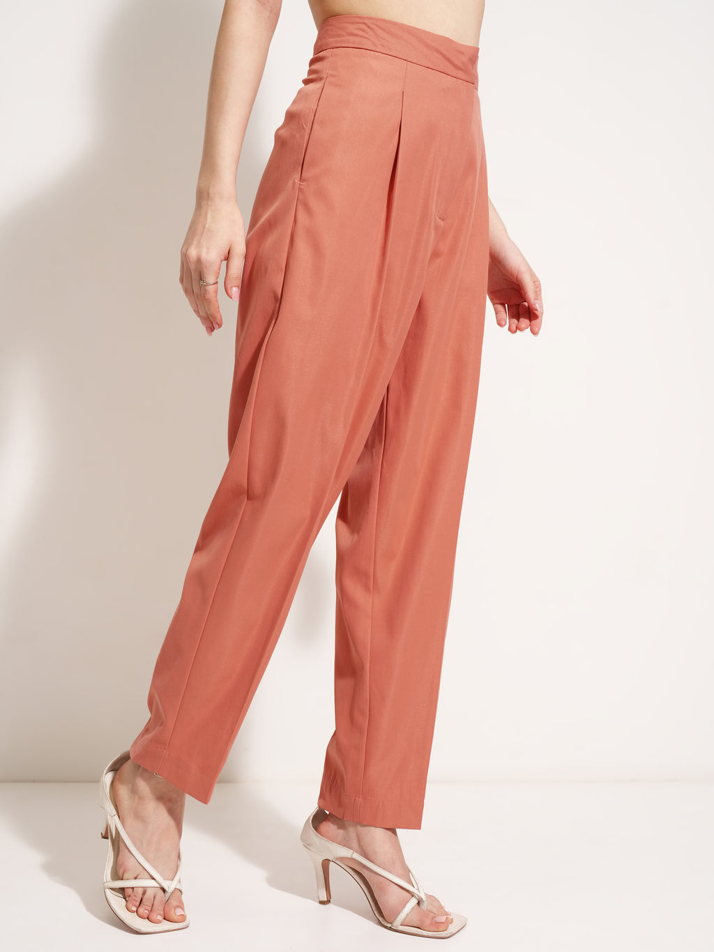 Tokyo Talkies Women Rust Solid Tapered Fit Casual Trouser - Rust - Image 6