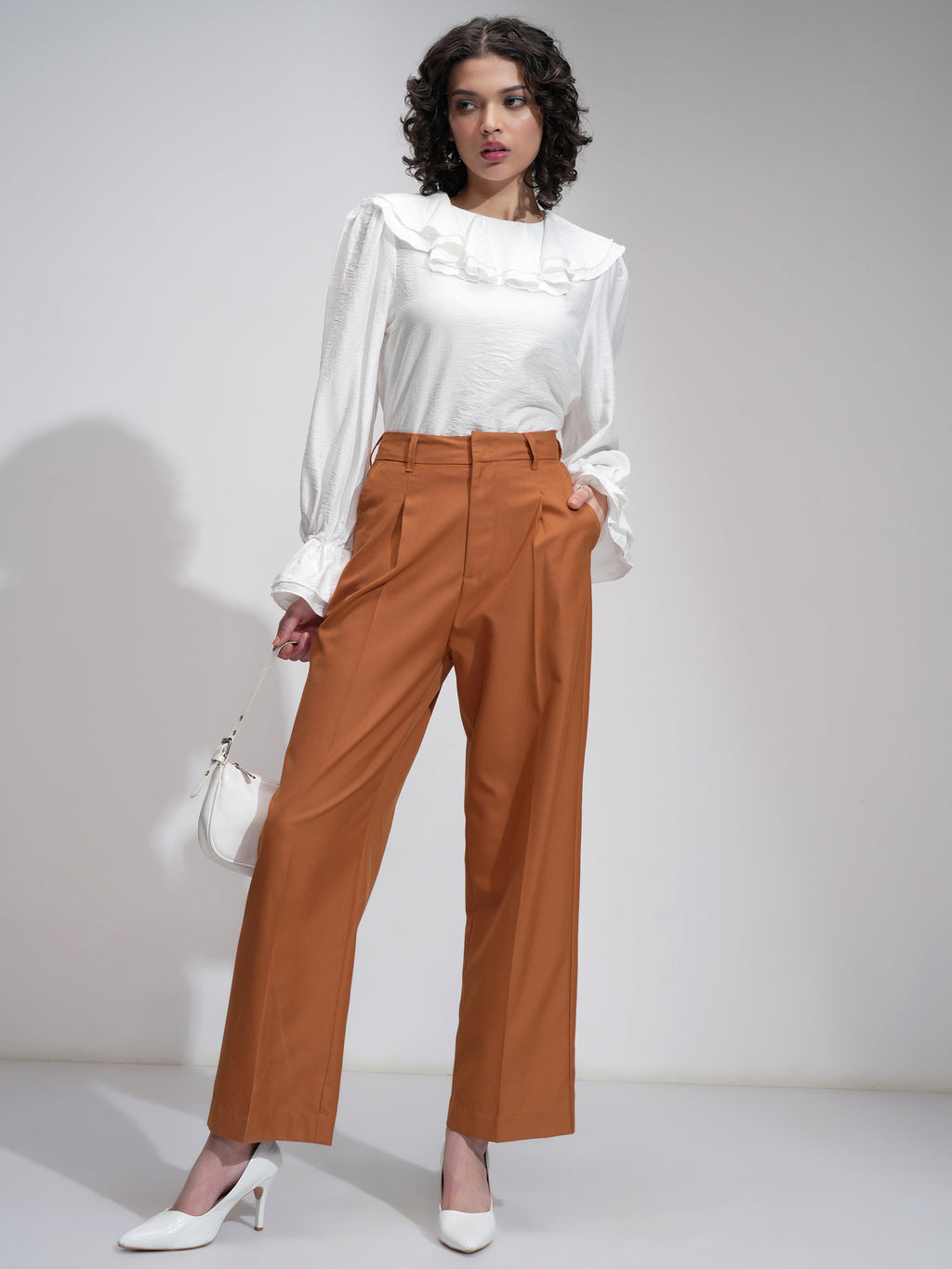 Tokyo Talkies Women Rust Solid Wide Leg Casual Trouser - Rust - Image 2