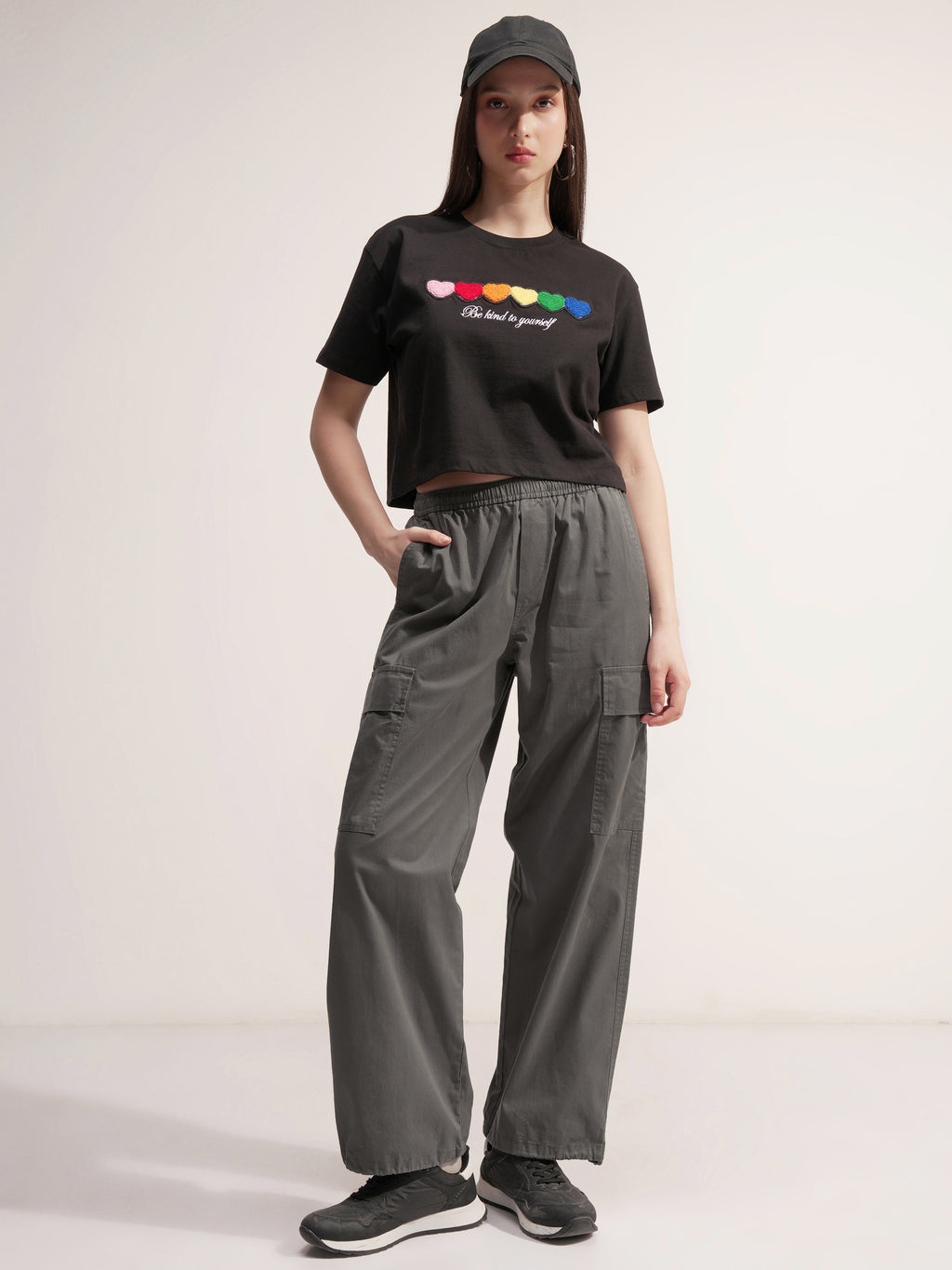 Tokyo Talkies Women Grey Solid Regular Fit Cargos - Grey - Image 2