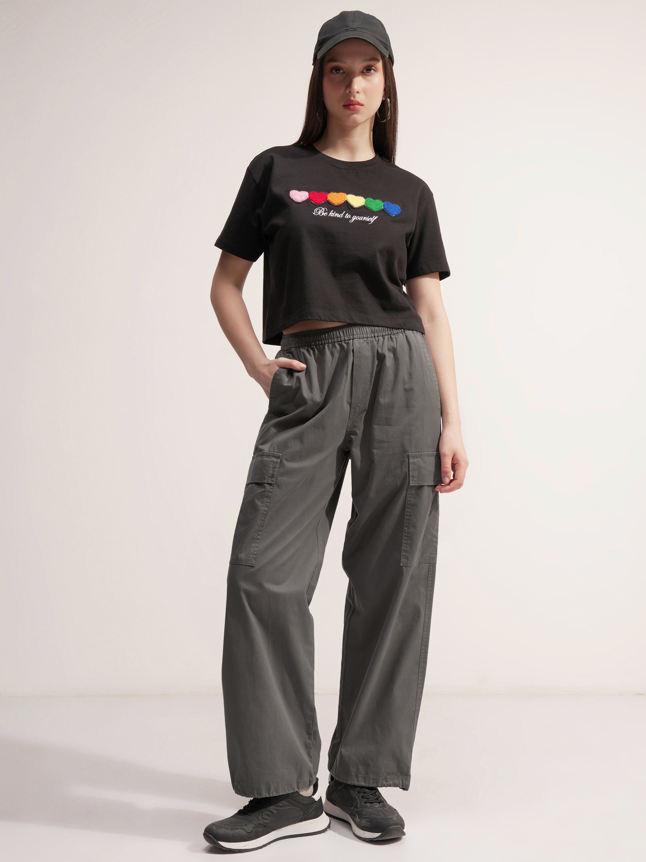 Tokyo Talkies Women Grey Solid Regular Fit Cargos - Grey - Image 2