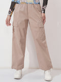 Tokyo Talkies Women Beige Solid Regular Fit Cargos - Beige - Image 1