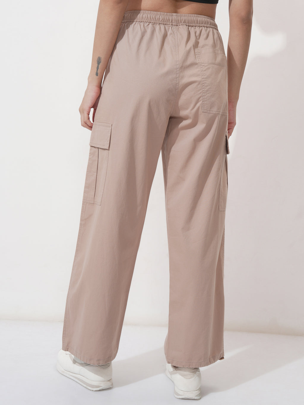 Tokyo Talkies Women Beige Solid Regular Fit Cargos - Beige - Image 3