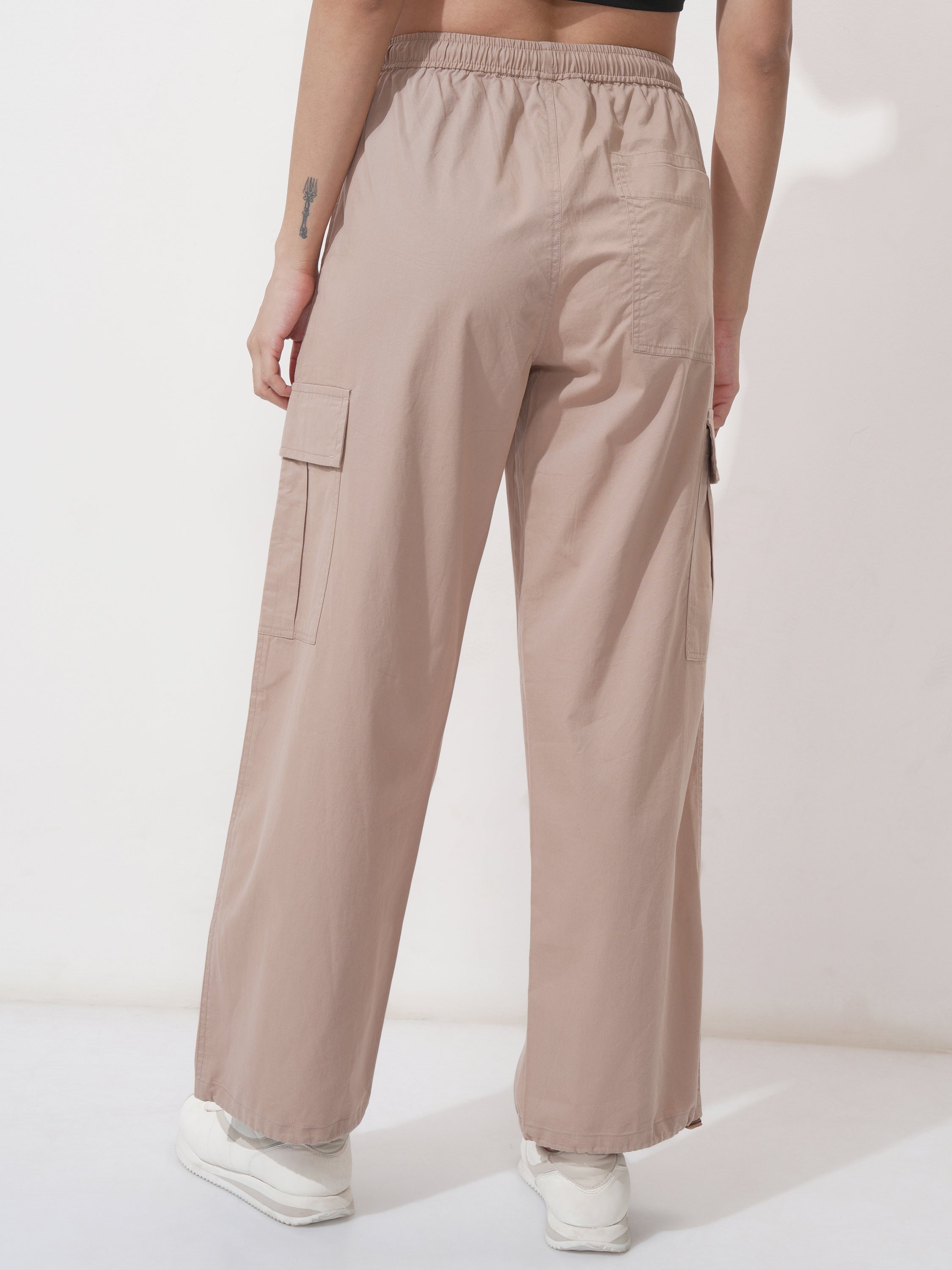 Tokyo Talkies Women Beige Solid Regular Fit Cargos - Beige - Image 3