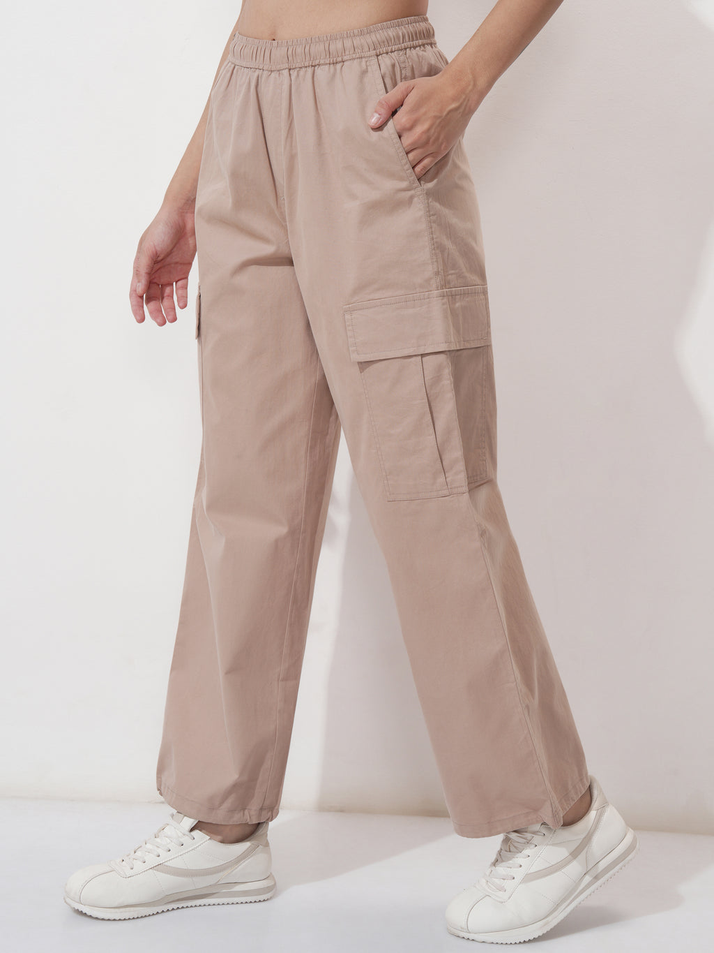 Tokyo Talkies Women Beige Solid Regular Fit Cargos - Beige - Image 4