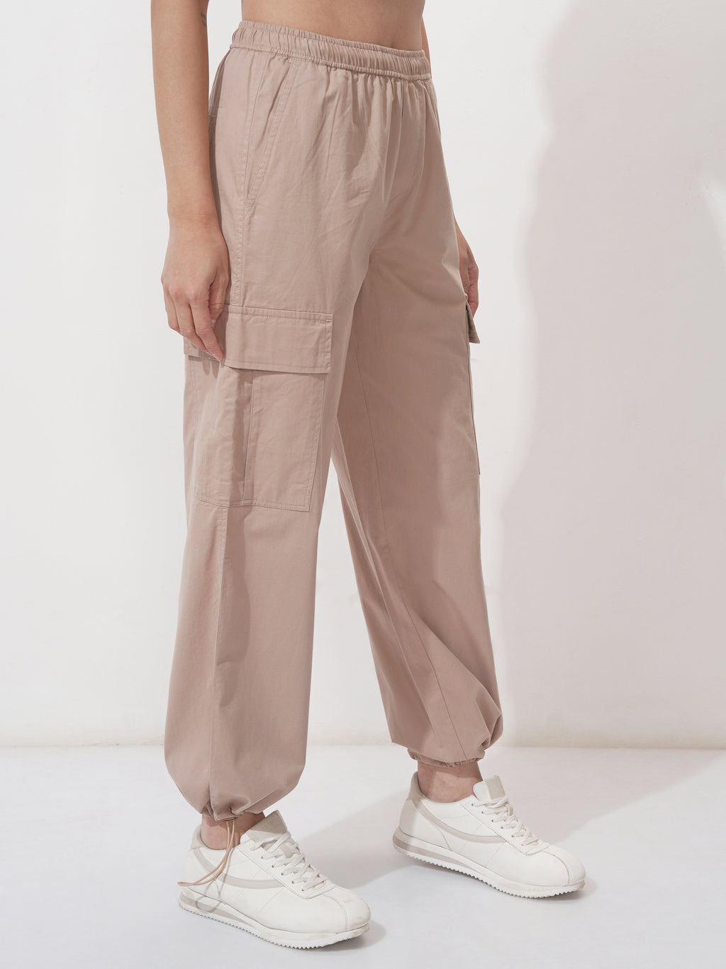 Tokyo Talkies Women Beige Solid Regular Fit Cargos - Beige - Image 6