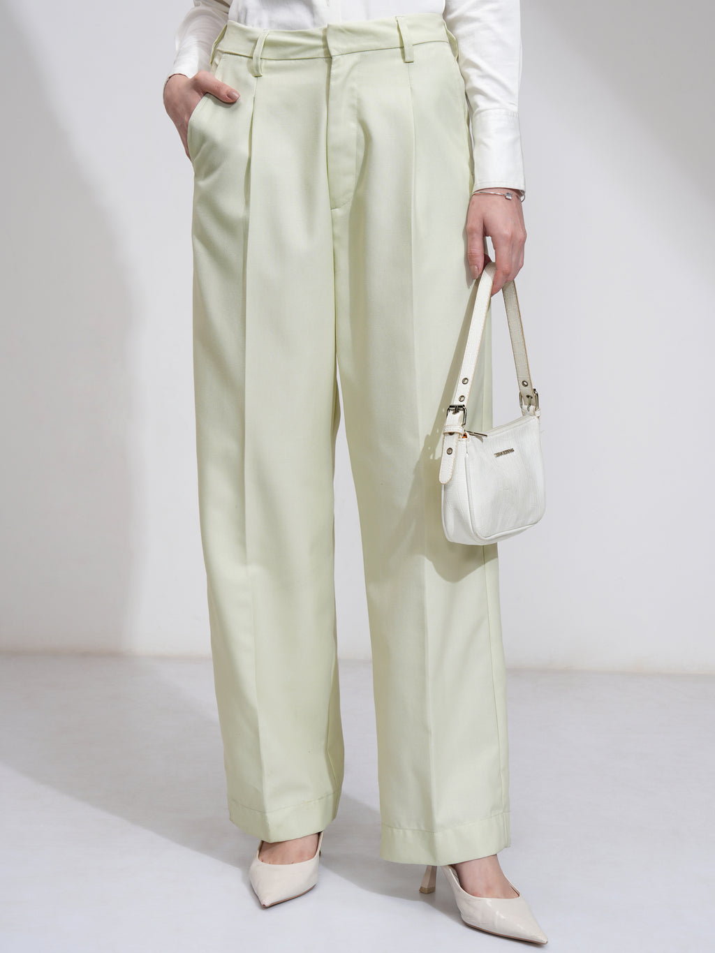 Tokyo Talkies Women Green Solid Flared Casual Trouser - Green - Image 1