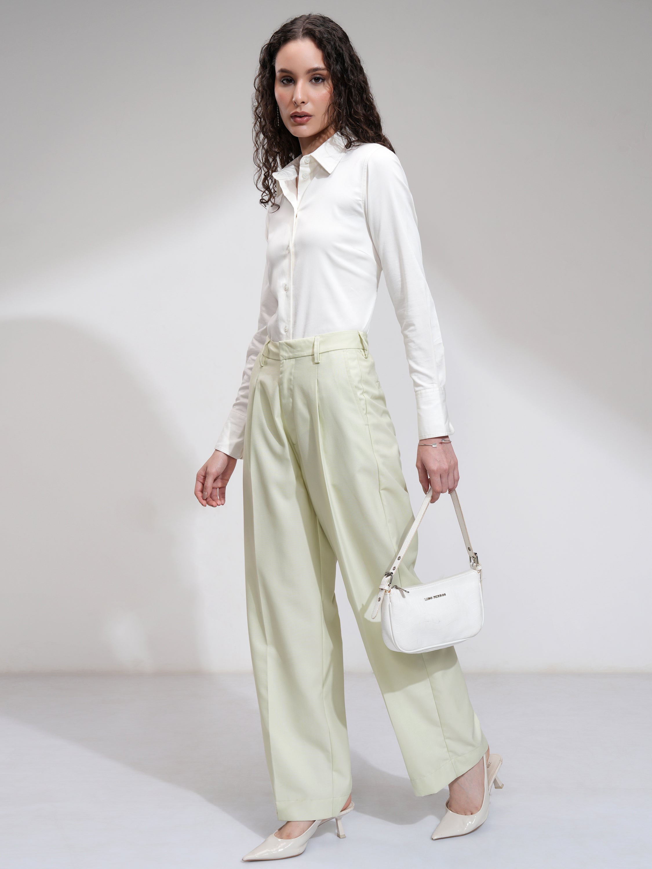 Tokyo Talkies Women Green Solid Flared Casual Trouser - Green - Image 2