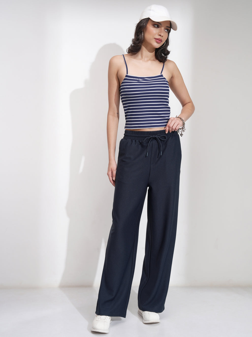 Tokyo Talkies Women Navy Blue Solid Straight Fit Casual Trouser - Navy Blue - Image 2