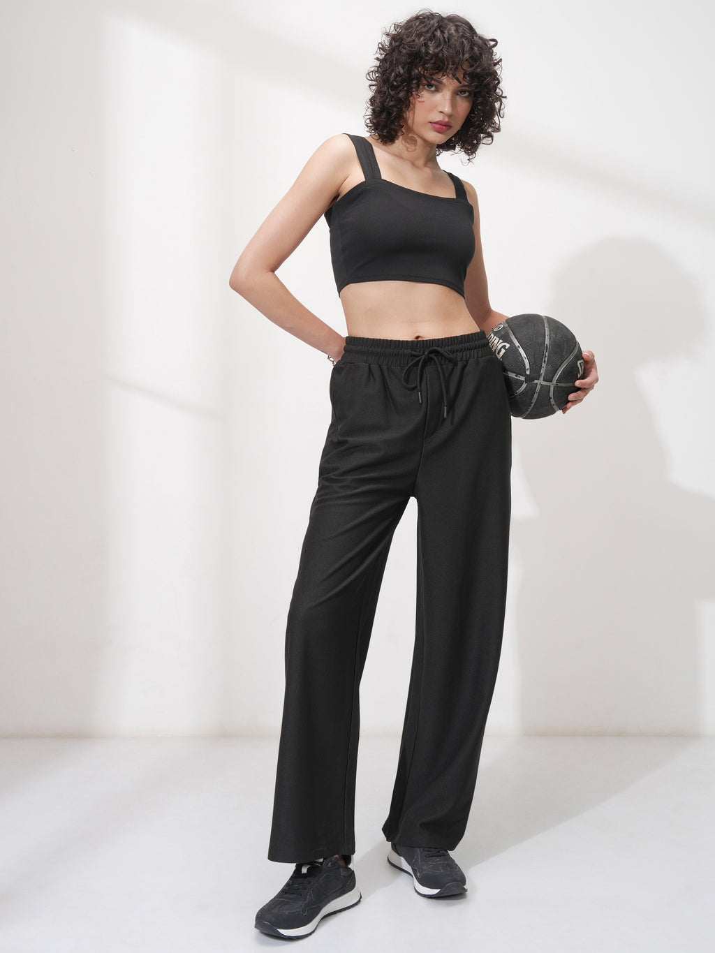 Tokyo Talkies Women Black Solid Straight Fit Casual Trousers - Black - Image 2