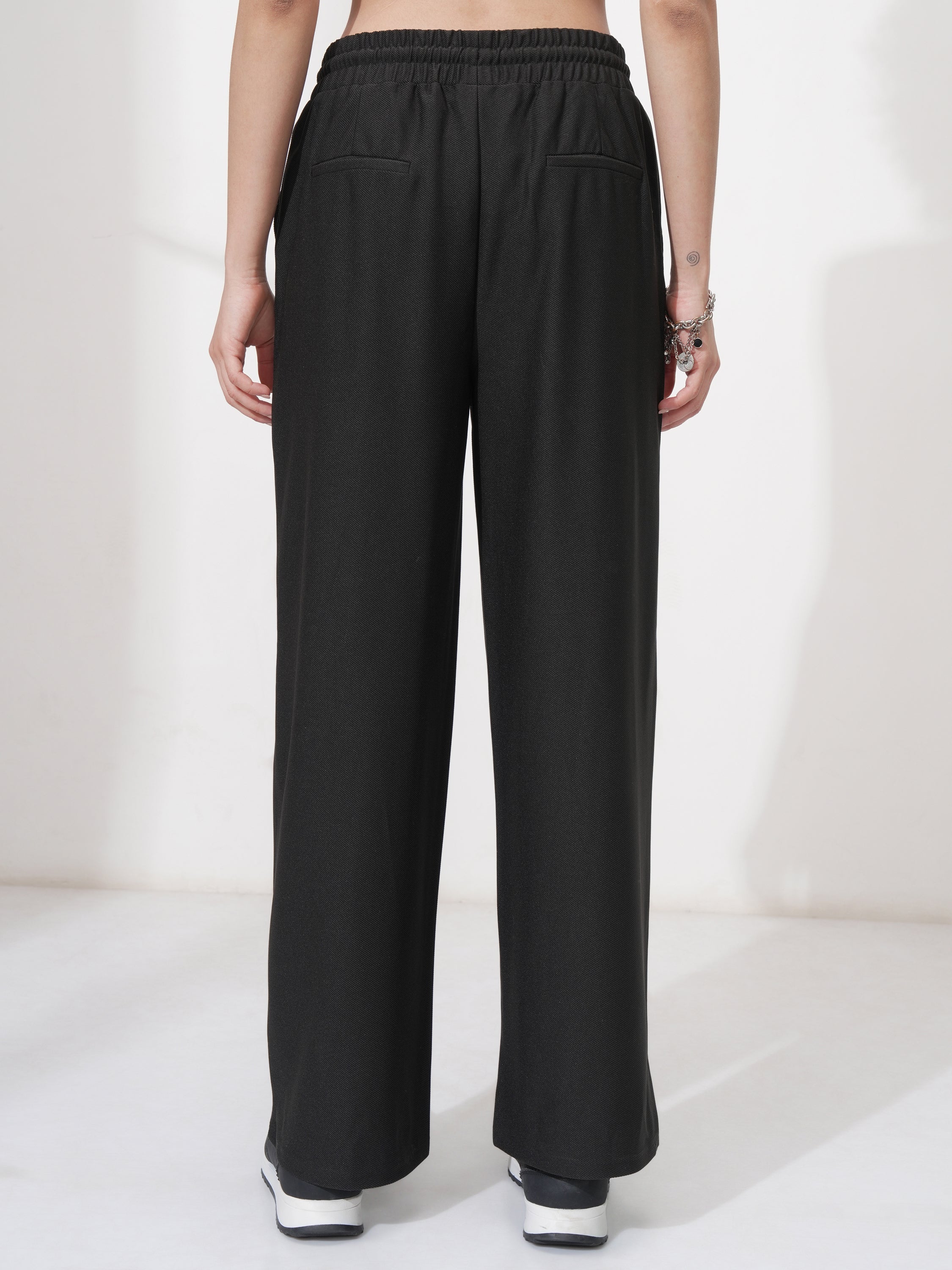 Tokyo Talkies Women Black Solid Straight Fit Casual Trousers - Black - Image 3