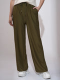 Tokyo Talkies Women Olive Straight Fit Solid Casual Trouser - Olive - Image 1