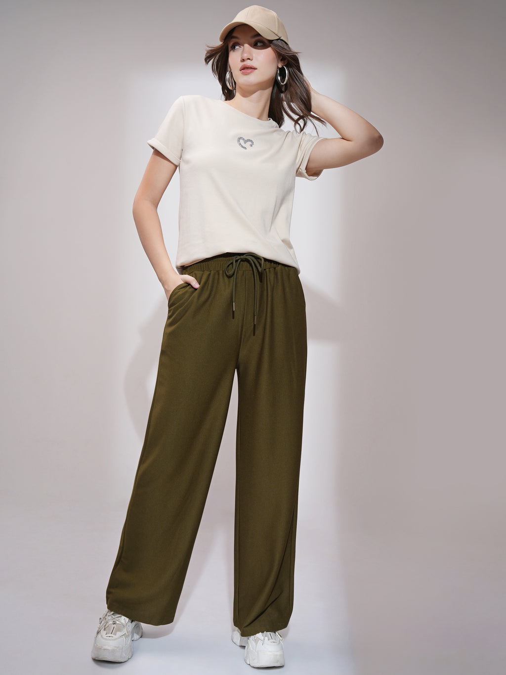 Tokyo Talkies Women Olive Straight Fit Solid Casual Trouser - Olive - Image 2