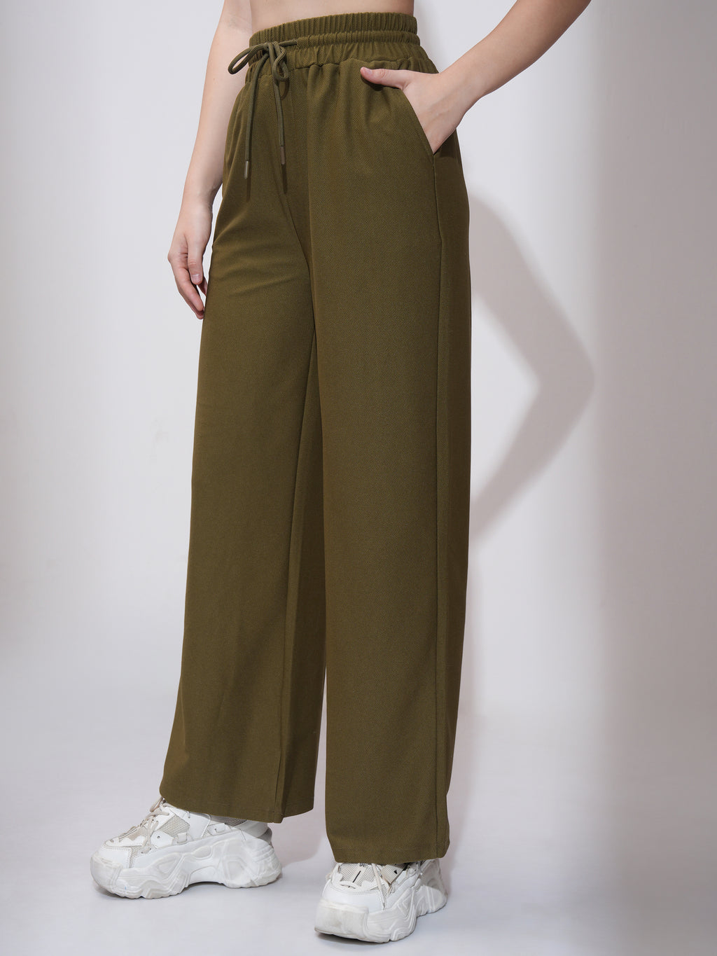 Tokyo Talkies Women Olive Straight Fit Solid Casual Trouser - Olive - Image 4