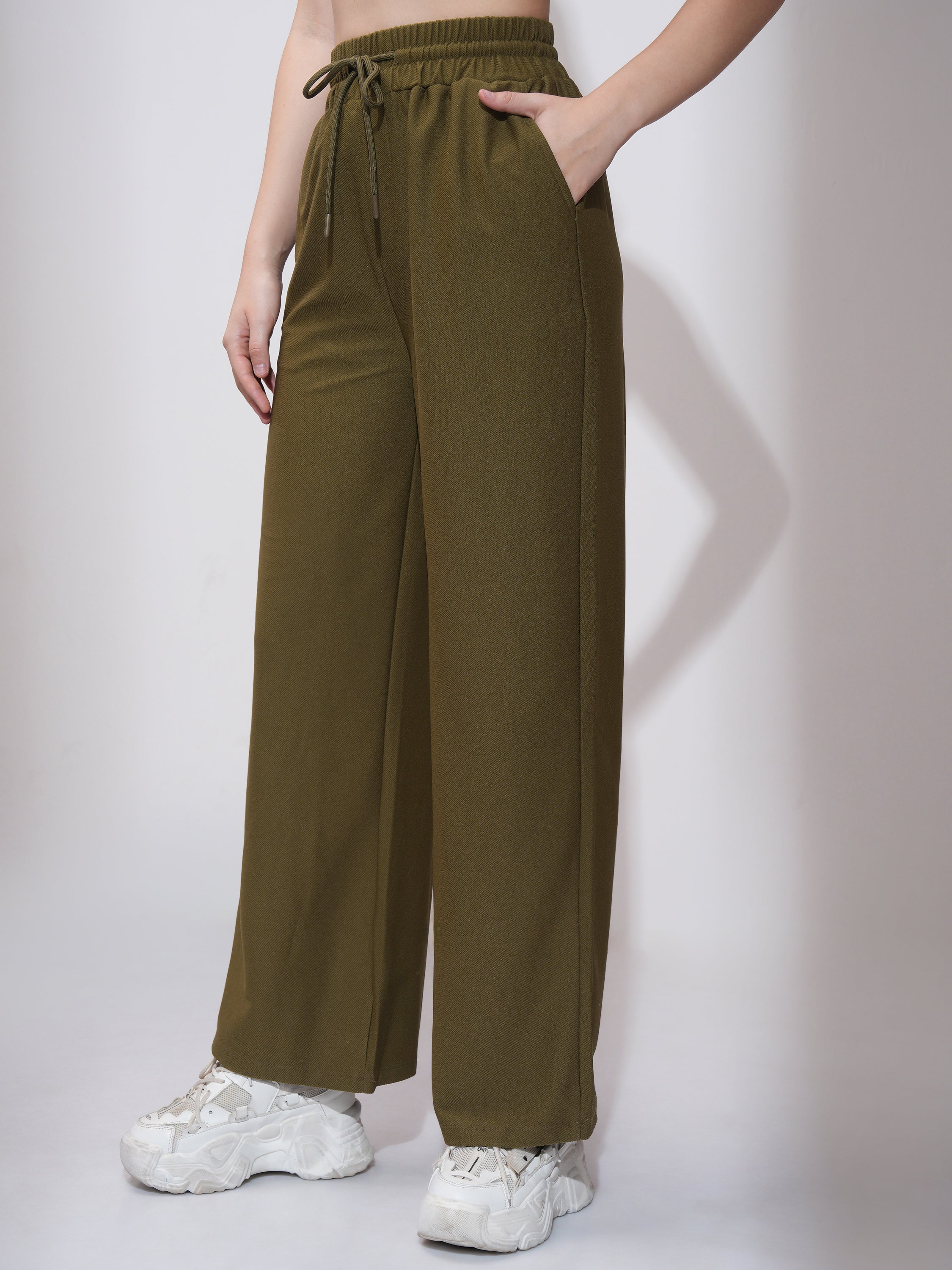 Tokyo Talkies Women Olive Straight Fit Solid Casual Trouser - Olive - Image 4