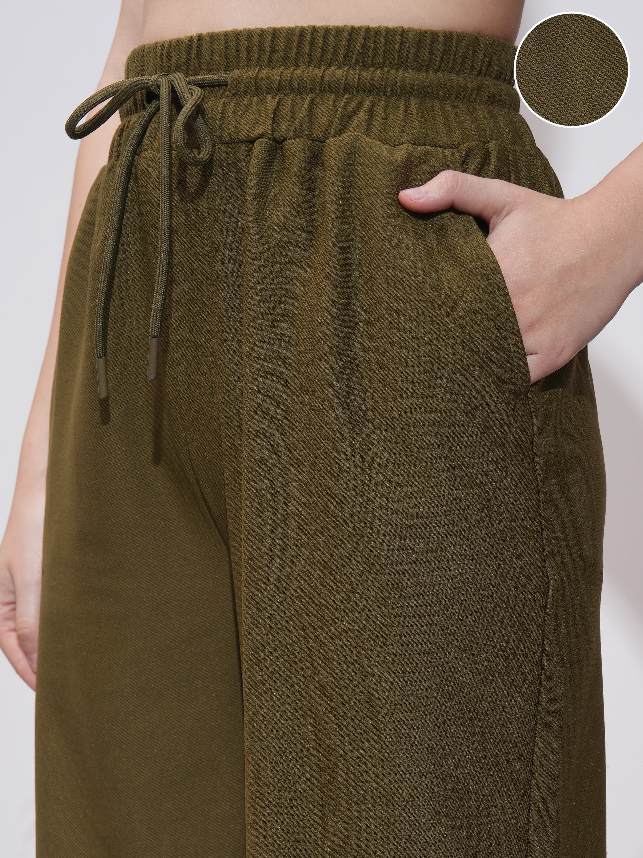 Tokyo Talkies Women Olive Straight Fit Solid Casual Trouser - Olive - Image 5
