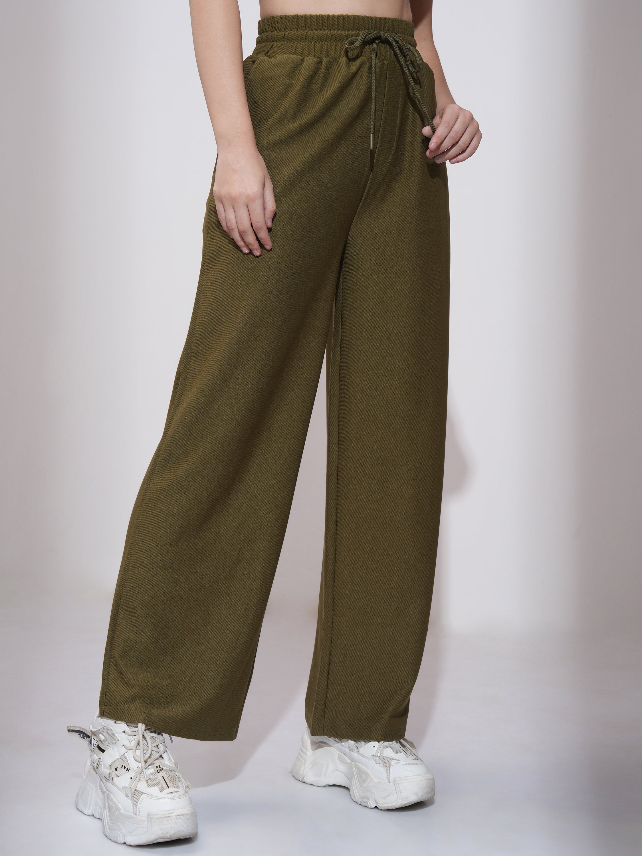 Tokyo Talkies Women Olive Straight Fit Solid Casual Trouser - Olive - Image 6