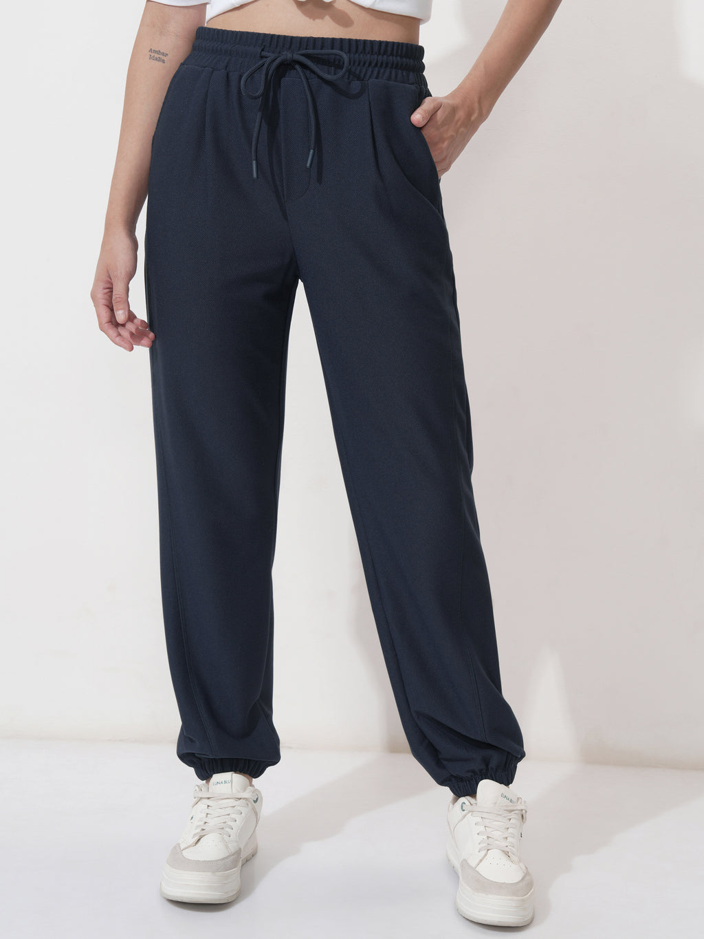 Tokyo Talkies Women Navy Blue Solid Regular Fit Joggers - Navy Blue - Image 1