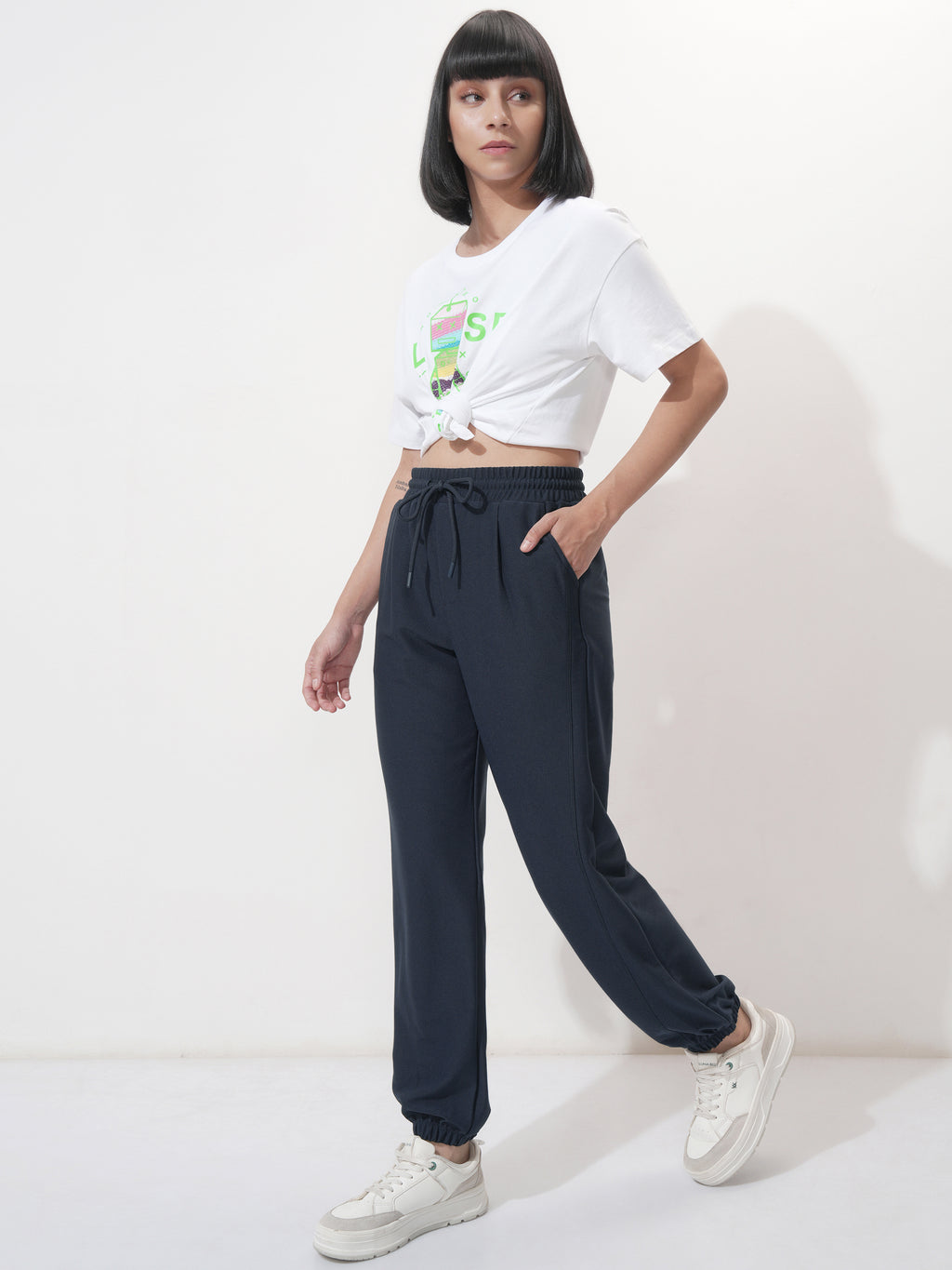 Tokyo Talkies Women Navy Blue Solid Regular Fit Joggers - Navy Blue - Image 2