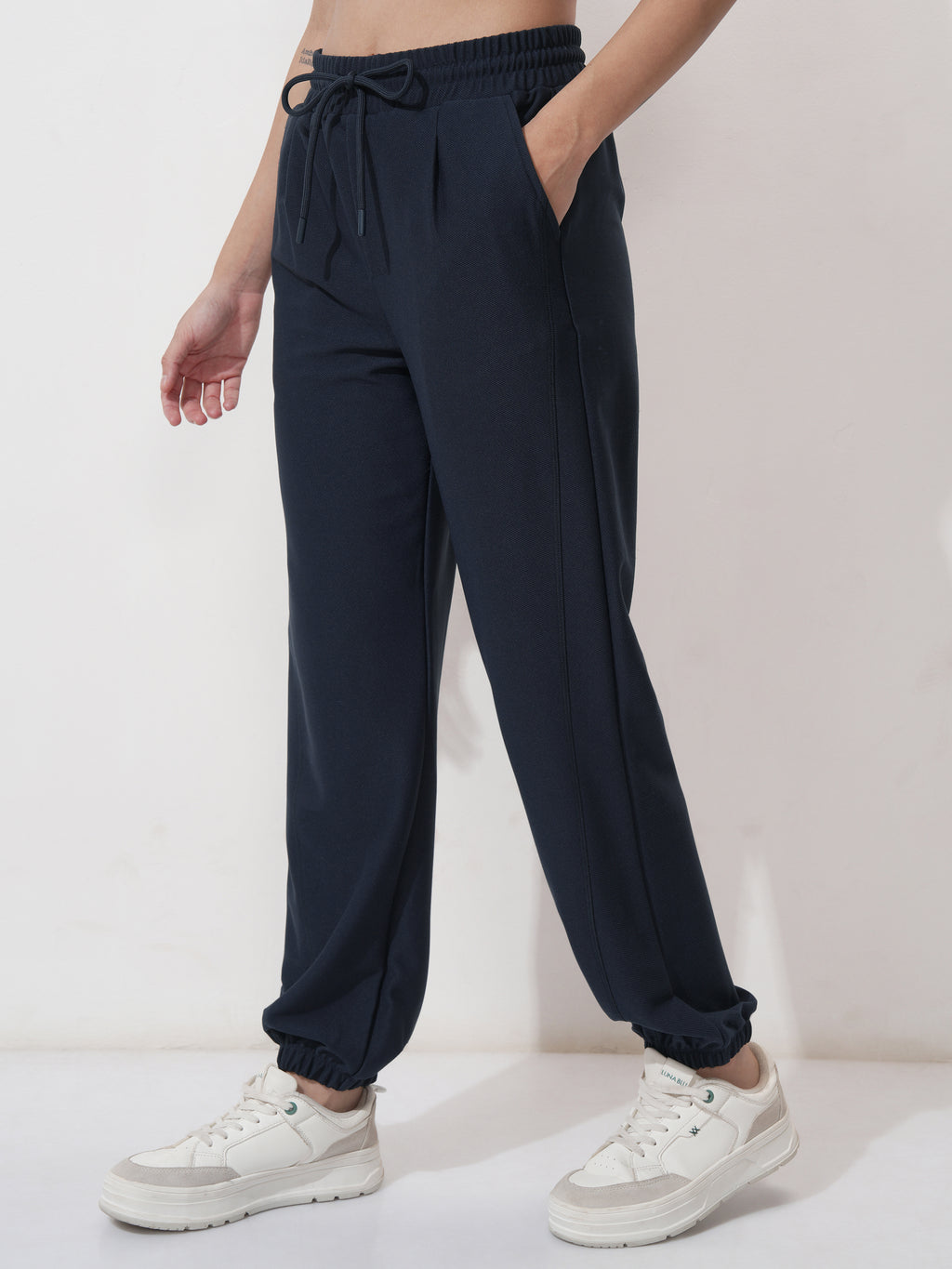 Tokyo Talkies Women Navy Blue Solid Regular Fit Joggers - Navy Blue - Image 4